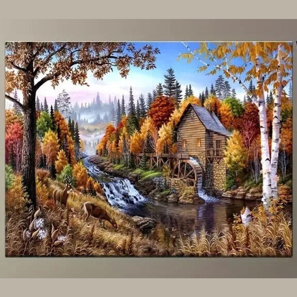 Scenic Deer Wildlife Watermill Canvas Print 16" x 24" Wall Art Home & Garden:Home Décor:Posters & Prints Style Your Walls